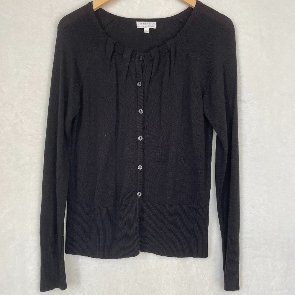 Joseph A Button-Front Cardigan Sweater with Gathered Neckline